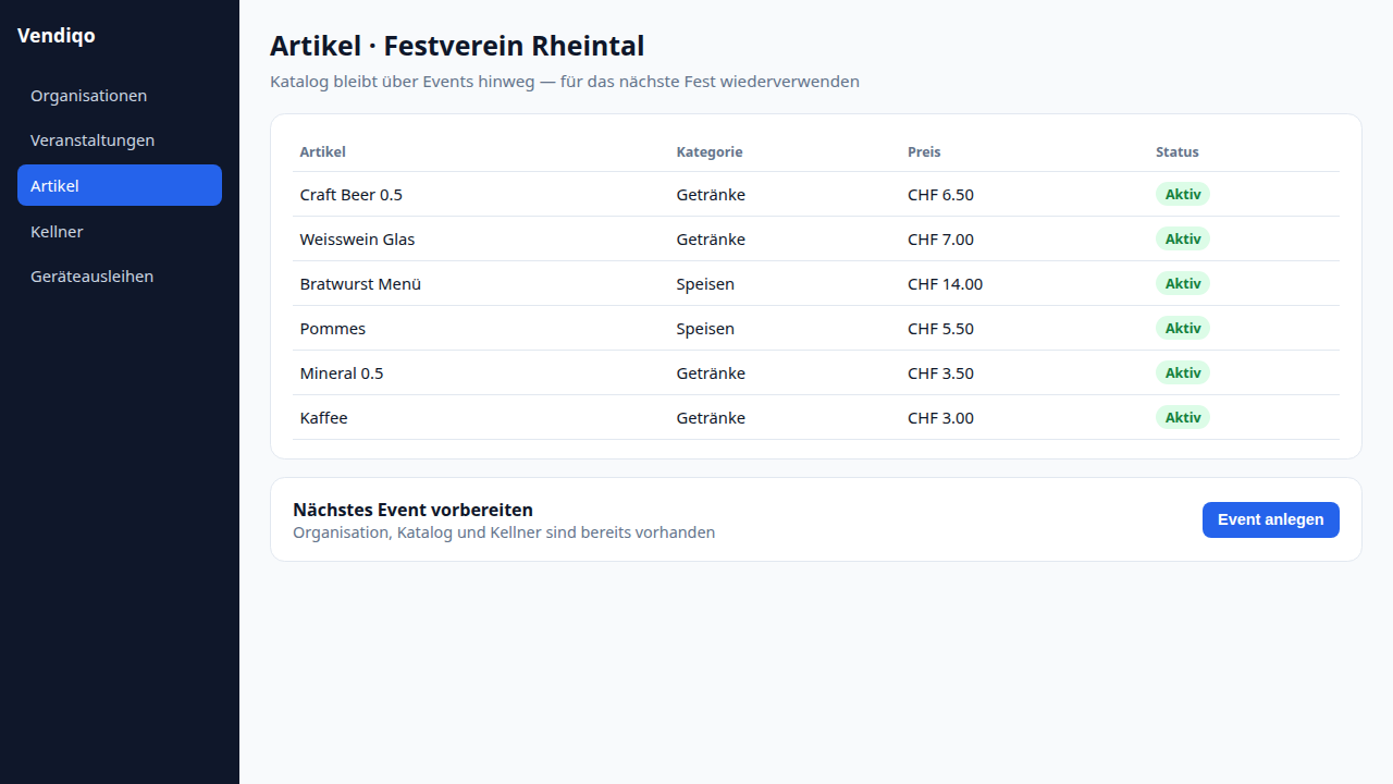 Artikelkatalog mit Preisen und Kategorien in der Cloud
